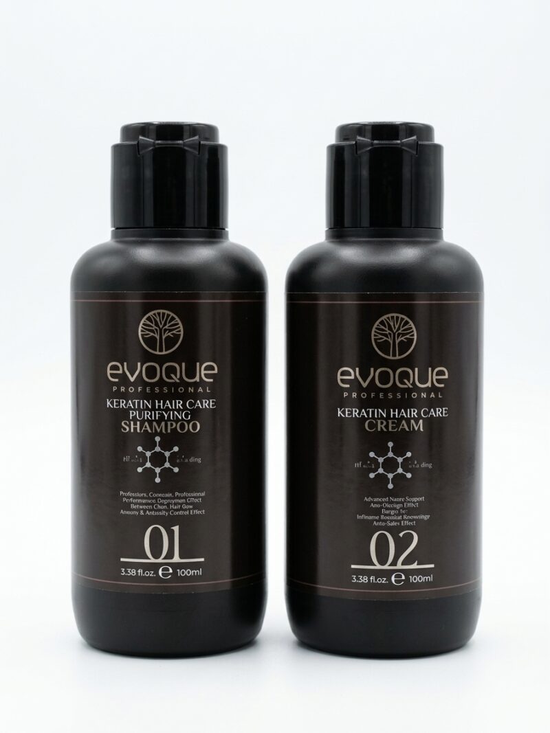 Evoque Keratin Hair Care Purifying Shampoo 01 και Keratin Hair Care Cream 02 Evoque Keratin Treatment Set (Brazilian Keratin) | Επαγγελματική Θεραπεία Αναδόμησης & Ισιώματος